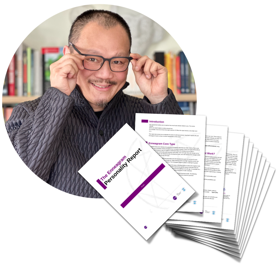 The Enneagram Personality Report — Frven Lim holding sample pages